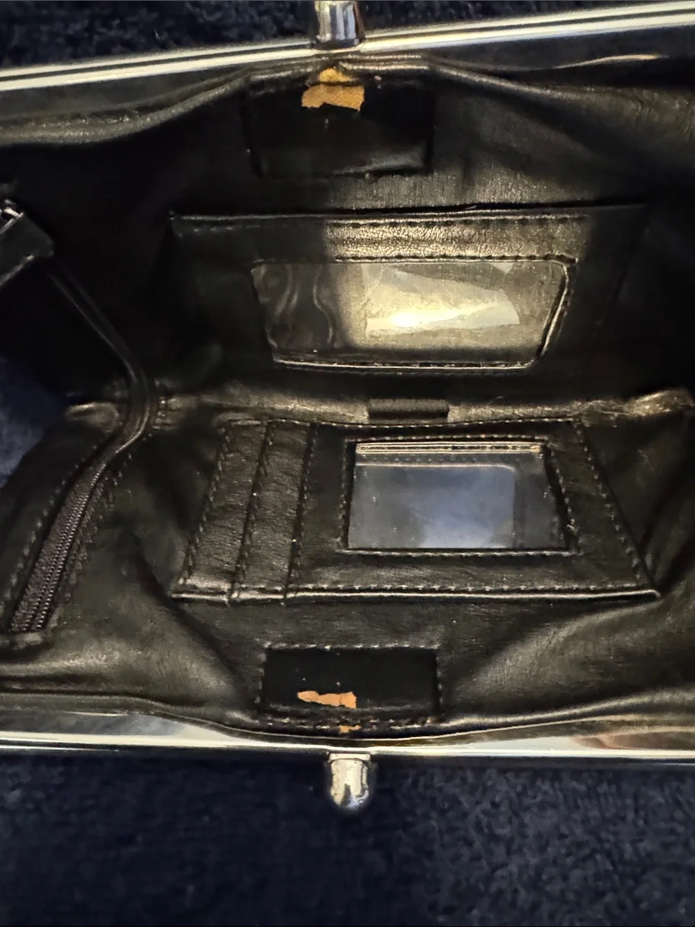 Sleek Black Leather Clutch with Silver-Tone Frame